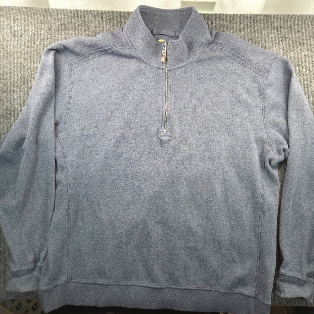 Bob Timberlake Quarter Zip Sweater Mens XL Blue Cotton Mock Neck Pullover Rugged